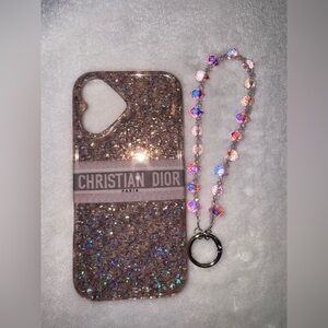 Elegant Pink 16 Phone Case for iPhone with Crystal Strap